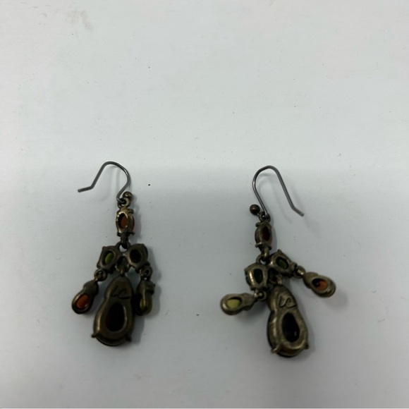 Liz Claiborne Red and Green Beaded Chandelier Style Dangle Earrings Rhinestones - Picture 8 of 8